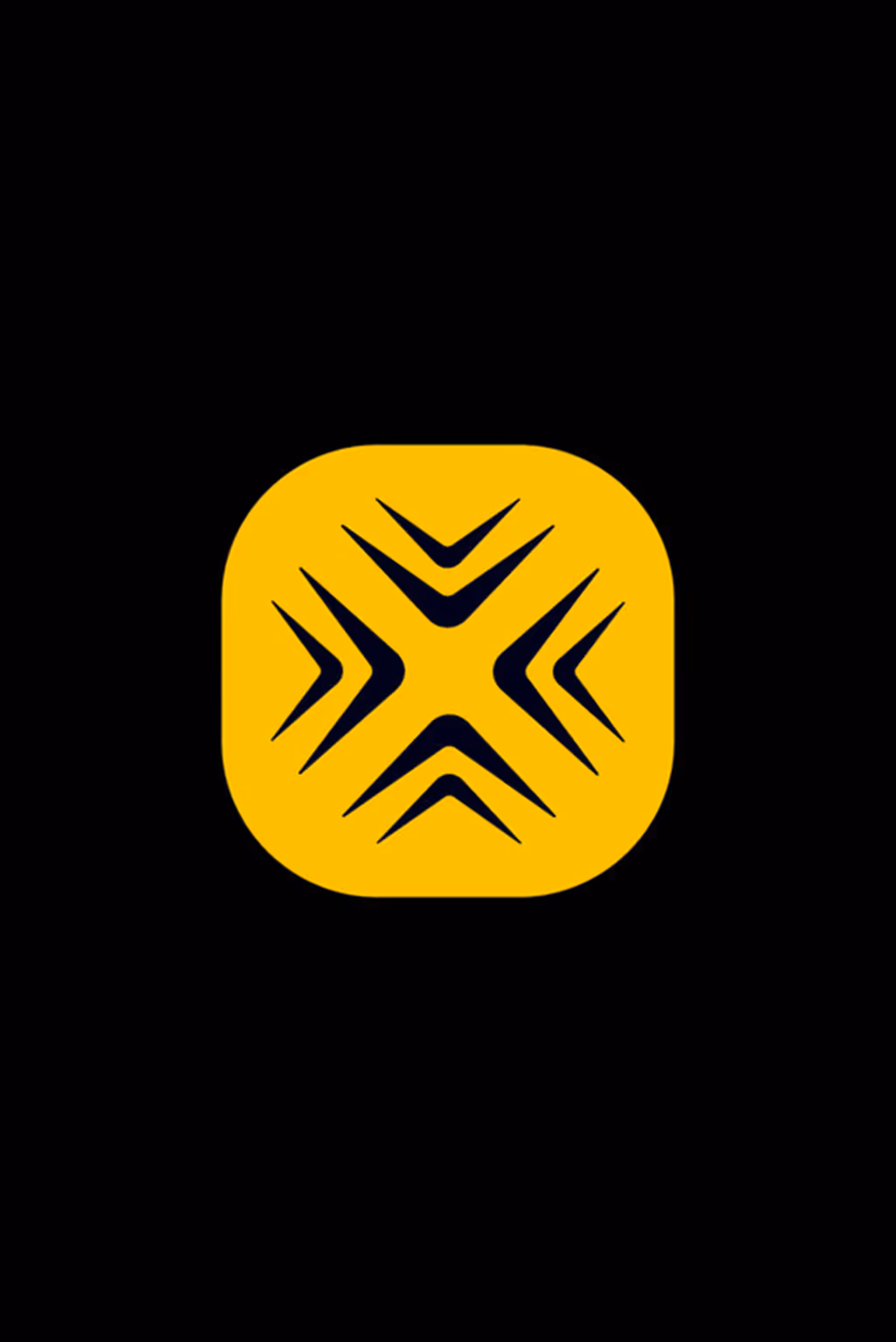 Yellow rounded square with four symmetrical black arrow shapes pointing inward, forming an X pattern.
